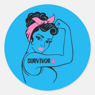 Bröstcanceröverlevande Rosie Riveter nk-medvetenhe Runt Klistermärke