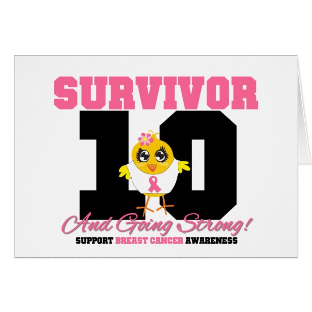 Bröstcanceröverlevare Chick 10 År Hälsningskort (Framsidan Horizontal)