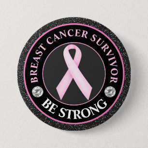 Bröstcanceröverlevare – Rosa band glitter Knapp