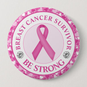 Bröstcanceröverlevare – Rosa band hjärtgräns Knapp