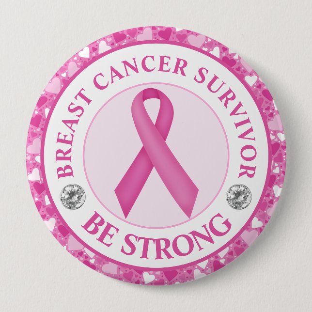 Bröstcanceröverlevare – Rosa band hjärtgräns Knapp (Framsida)