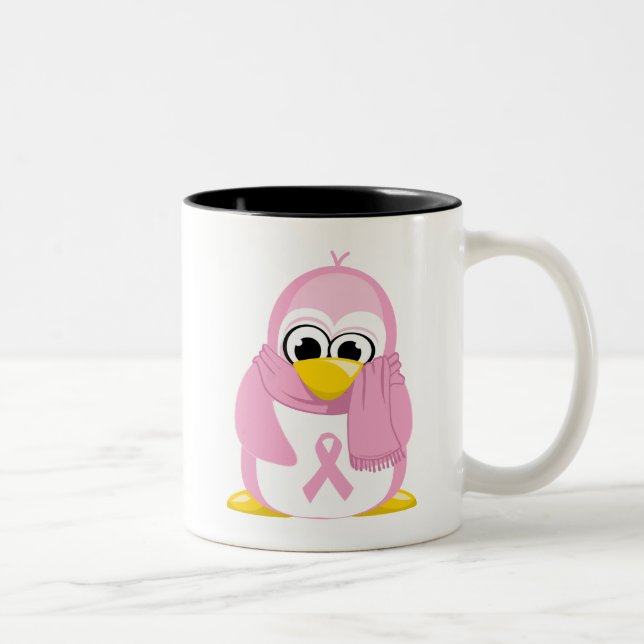 Bröstcancerrosapingvin Två-Tonad Mugg (Höger)