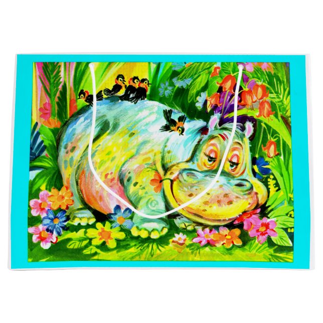 Bröstfärgad hippopotamus och fåglar (Framsidan)
