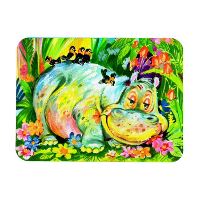 Bröstfärgad hippopotamus och fåglar magnet (Horisontell)