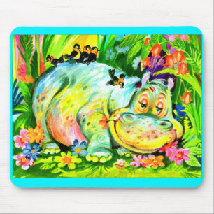 Bröstfärgad hippopotamus och fåglar musmatta