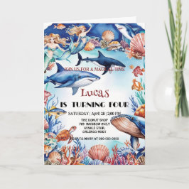 Brösthajfödelsedag med vit sjöjungfru inbjudan