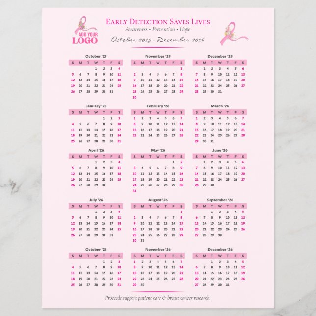 Bröstkalender för bröstcancer 15 månader reklamblad (Framsidan)