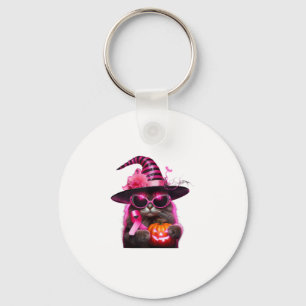 Bröstkorgen för bröstcancer Katt Halloween Rosa Ri Nyckelring