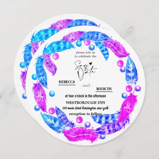 Bröstkrans, elegans hos levande färg i inbjudningar (Fram/baksida)