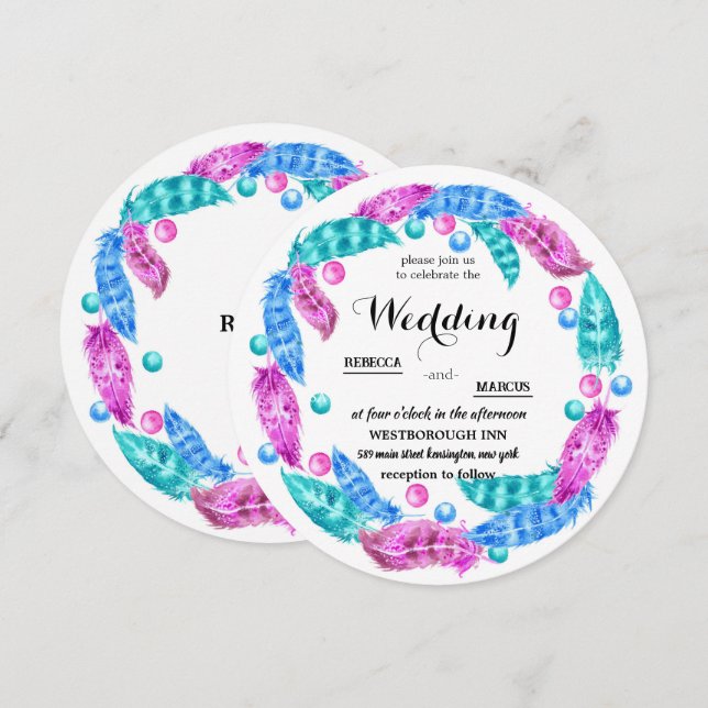 Bröstkrans, elegans hos levande färg inbjudningar (Fram/baksida)