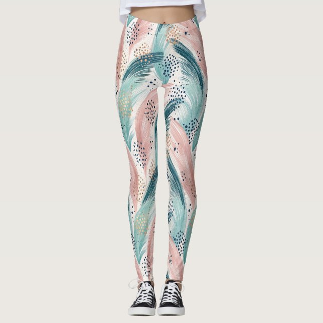 Bröstlinje & Guld Dot Abstrakt Mönster Leggings (Framsida)