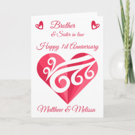 Brother 1:a Bröllop-årsdagen Rosa Heart Card Kort