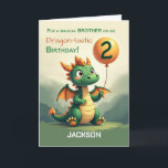 Brother 2:a födelsedag Personalize Namn Cute Drago Kort<br><div class="desc">Lägg din broders namn till detta födelsedagskort för att göra det till hans. Med en skarp ballong,  leende grönt drake och magiska beröringar förvandlar den här personligen sin andra födelsedag till en fullt av glädje och kärlek.</div>