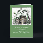Brother 75:e Birthday Frogs tostning med öl Kort<br><div class="desc">Fira din broders 75:e födelsedag med de här två tonåringarna som dricker öl över en fat. Detta kommer säkert att sända en påminnelse från lycklig till er bror om att få födelsedagen och roligt! Skål! Cliparts hövlighet i vintage bild.</div>