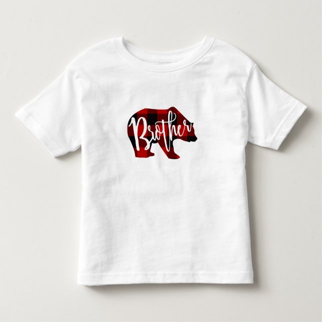 Brother Bear Rustic Röd Buffalo-rutig familj T Shirt (Framsida)