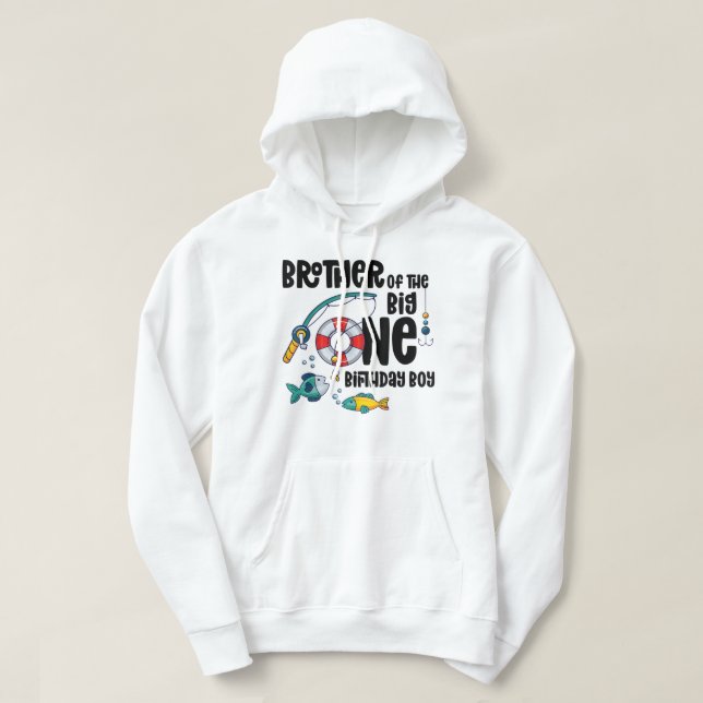 Brother Big One 1-Year Old Boy Fishing Birthday T- Hoodie (Design framsida)