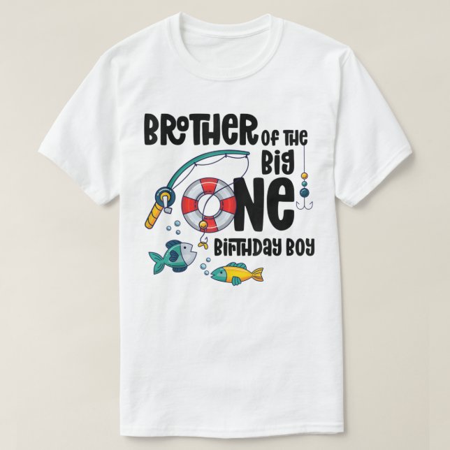 Brother Big One 1-Year-Old Boy Fishing Birthday T- T Shirt (Design framsida)