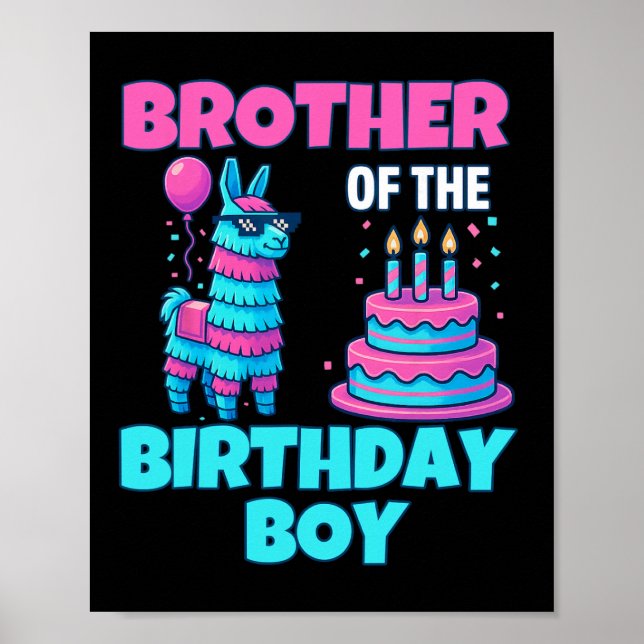 Brother Birthday Boy Llama Pinata Party Family Mat Poster (Framsidan)