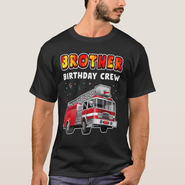 Brother Birthday Crew Party Fire Lastbil Boy Kids  T Shirt (Framsida)
