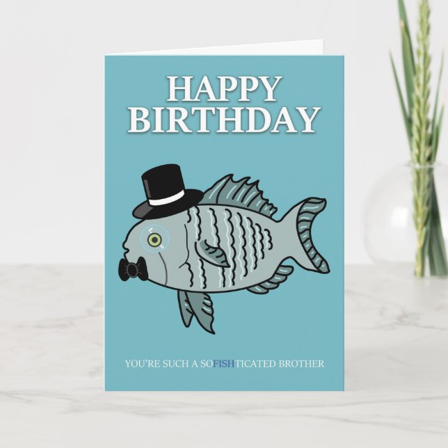 Brother Birthday Fish Pun Joke Card Kort (Framsida)