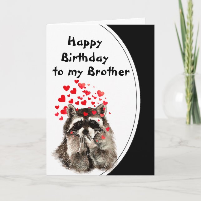 Brother Birthday Hugs & Kisses Raccoon Animal Card Kort (Framsida)