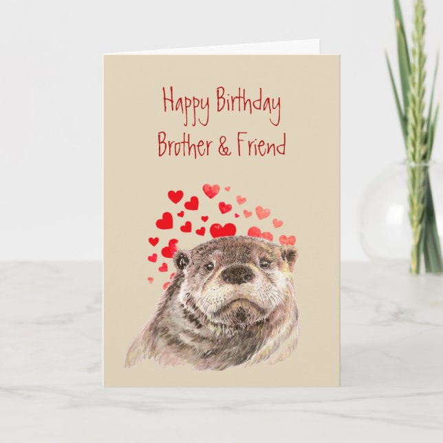 Brother Birthday Kärlek Heart Cute Otter Animal Helgkort (Framsida)
