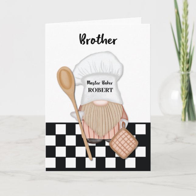Brother Birthday Whimsical Gnome Baker Baking Kort (Framsida)