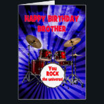 Brother Birthday You Sten Drums Hälsningskort<br><div class="desc">Ett födelsedagskort för en bror. Höj volymen på födelsedagskalan önskemål! Det här kortet är ett högenergiskt sätt att fira livet i party. Oavsett om de är en trumma eller bara har rockstjärna-vibes träffar det här kortet alla höger. Med sin öga-fångstdesign och kosmisk fläkt är det det bästa sättet att säga...</div>