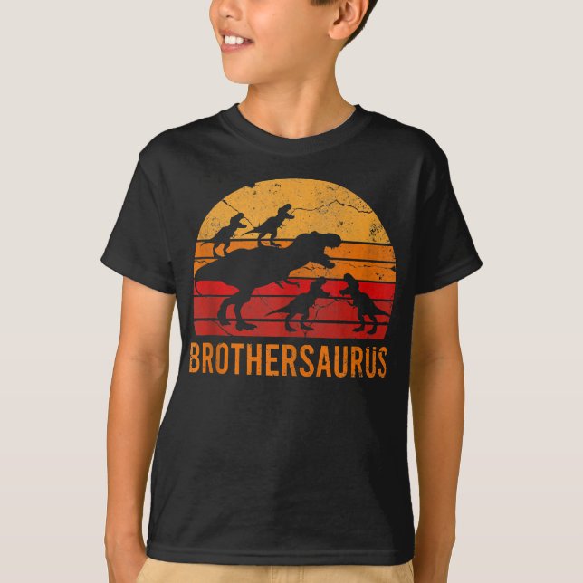 Brother Dinosaur 5 Boy Funny Big Little Brother T Shirt (Framsida)