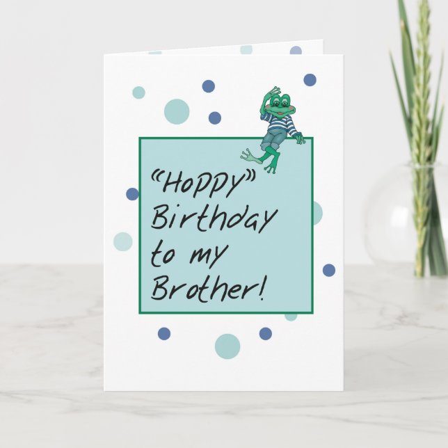 Brother Frog in Jeans, Birthday, Polka dots Kort (Framsida)