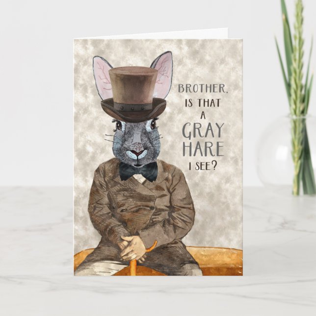 Brother Funny Birthday Hipster Rabbit Grått Hare Kort (Framsida)