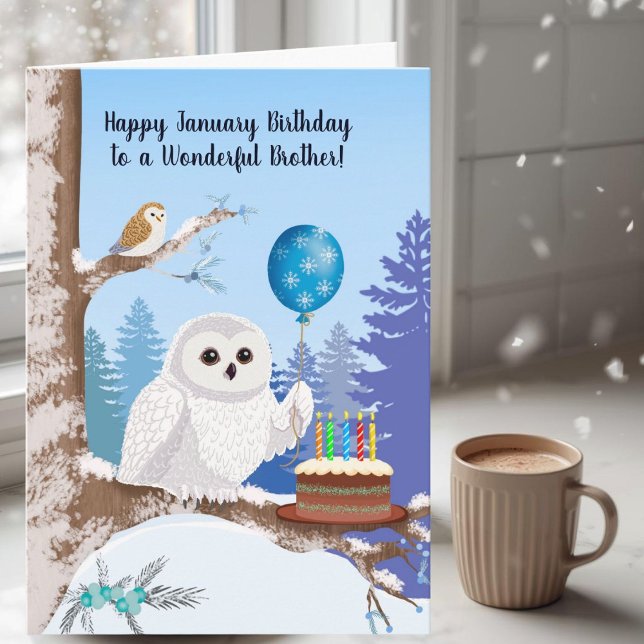 Brother Happy January Birthday Snowy Owl Kort (Skapare uppladdad)