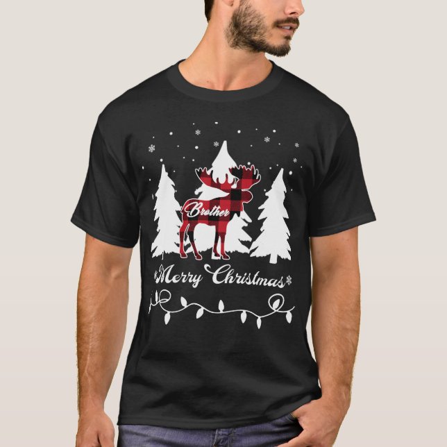 Brother Moose Buffalo Red Plaid Christmas Matching T Shirt (Framsida)