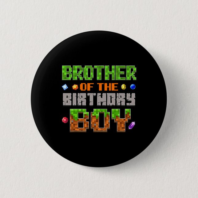 Brother Of The Birthday Boy Party Video Gamer Pixe Knapp (Framsida)