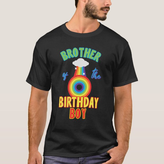 Brother Of The Birthday Boy Rainbow Theme Matching T Shirt (Framsida)