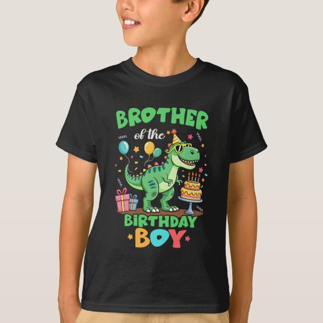 Brother Of The Birthday Boy T Rex Dinosaur Family  T Shirt (Framsida)