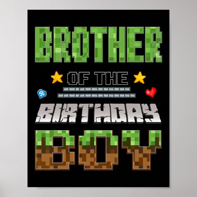 Brother Of The Birthday Boy Video Gamer Pixel Birt Poster (Framsidan)
