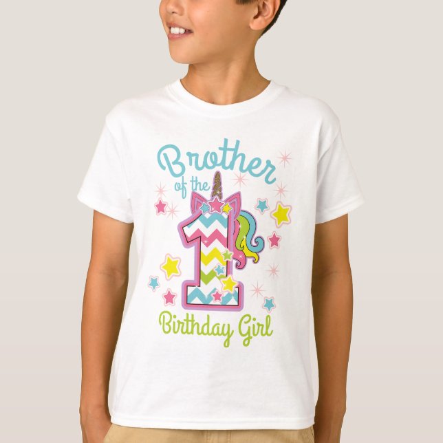 Brother of the First birthday Unicorn T Shirt (Framsida)