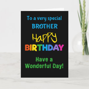 Brother Rainbow Färg på Black Birthday Card Kort