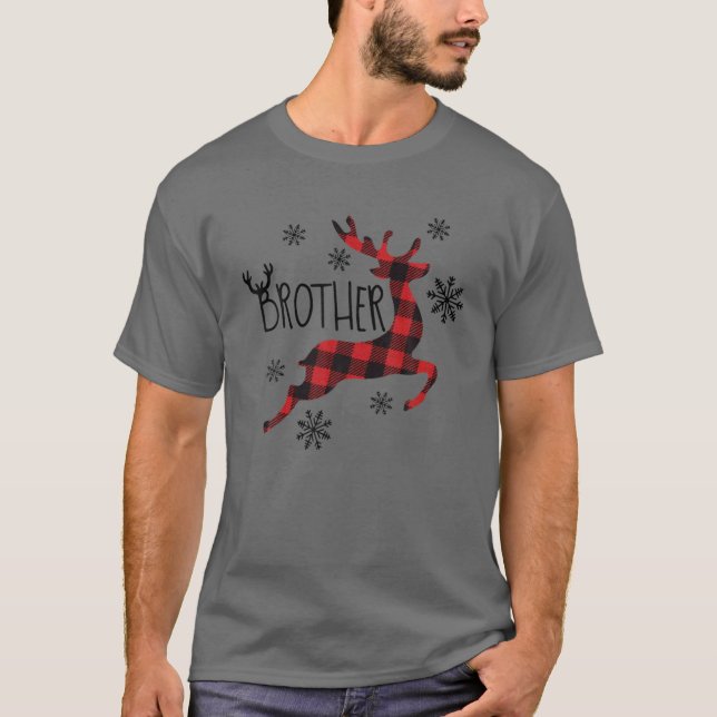 Brother Reindeer Xmas Red Plaid Family Matching Ch T Shirt (Framsida)