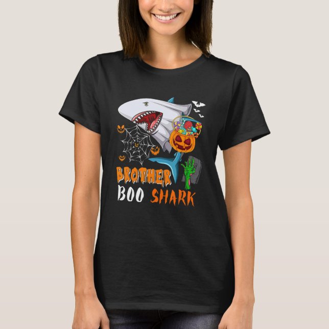 Brother Shark Boo Halloween Shark Boo Ghost Candie T Shirt (Framsida)