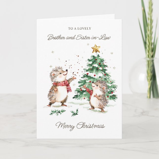 Brother & Sister in-Law Christmas Tree Hedgehog Kort (Framsida)