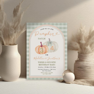 Brother & Sister Pumpkin Patch Gingham Birthday Inbjudningar
