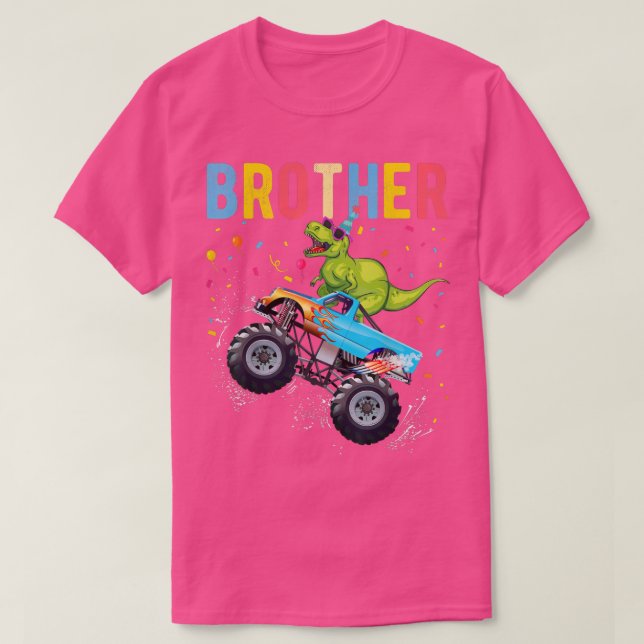 Brother TRex Dinosaur Monster lastbil Birthday Fam T Shirt (Design framsida)