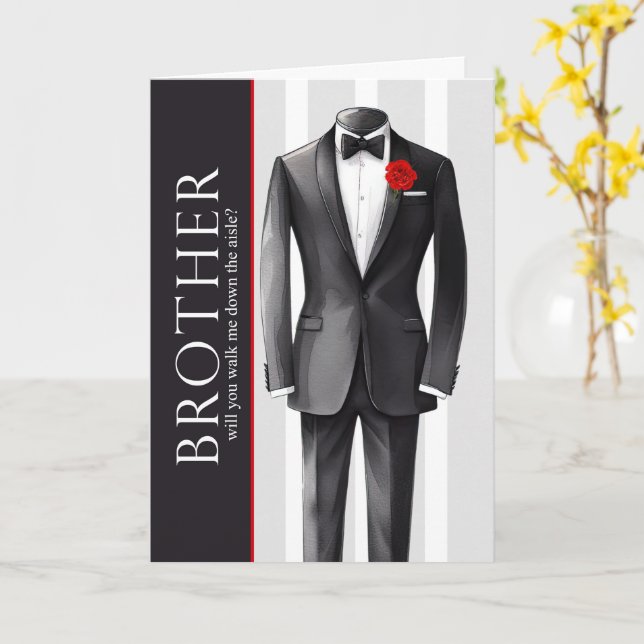 Brother Walk Me Down the Aisle Wedding Request Kort (Gul blomma)