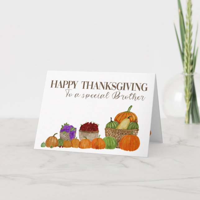 Brother Watercolor Pumpkins Thanksgiving Card Kort (Framsida)