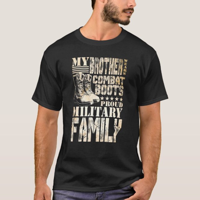 Brother Wears Combat Boots Proud Military Family T Shirt (Framsida)