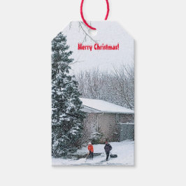 Brothers Shoveling Snö Gift Märkres Presentetikett