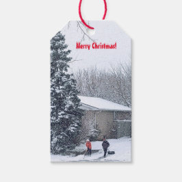 Brothers Shoveling Snö Presentetikett