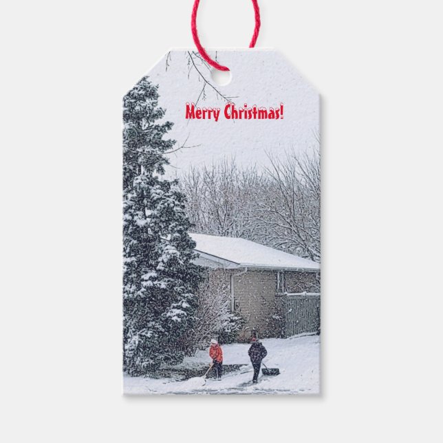 Brothers Shoveling Snö Presentetikett (Framsidan)